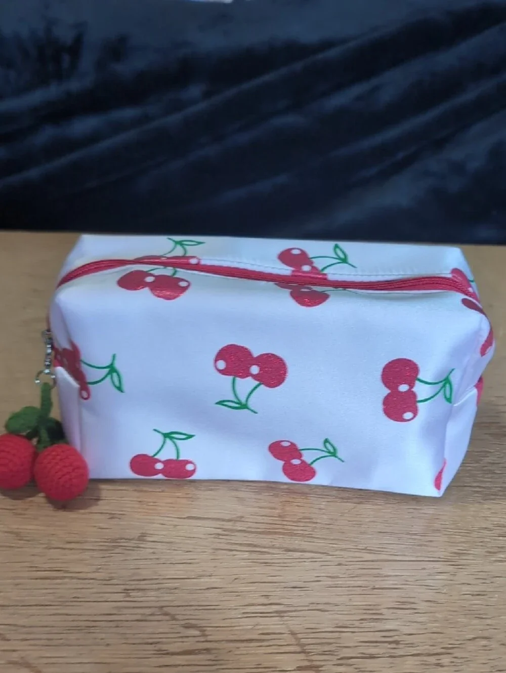 Cherry Print Cosmetic Bag - Red & Green